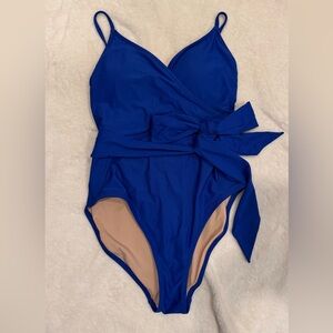 Elegant Blue Wrap One-Piece Swimsuit